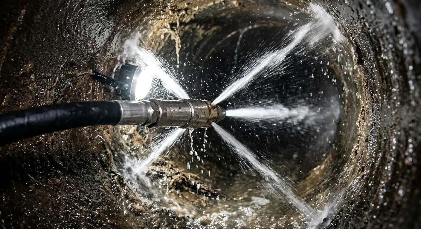 High-pressure hydro jetting nozzle cleaning sewer pipe for Storm Drain Cleaning in Upper Allen